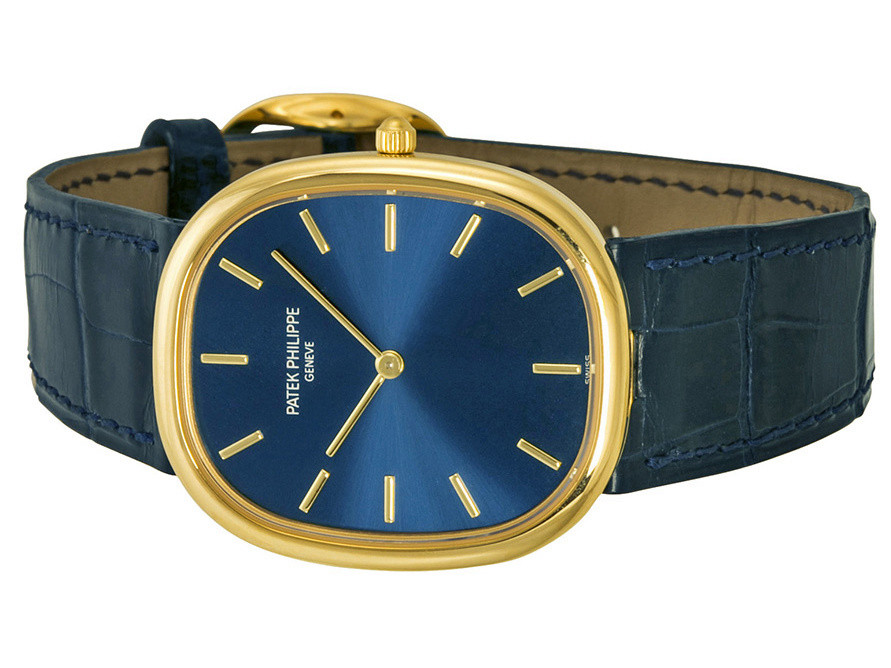 The exquisite copy watches have blue leather straps.